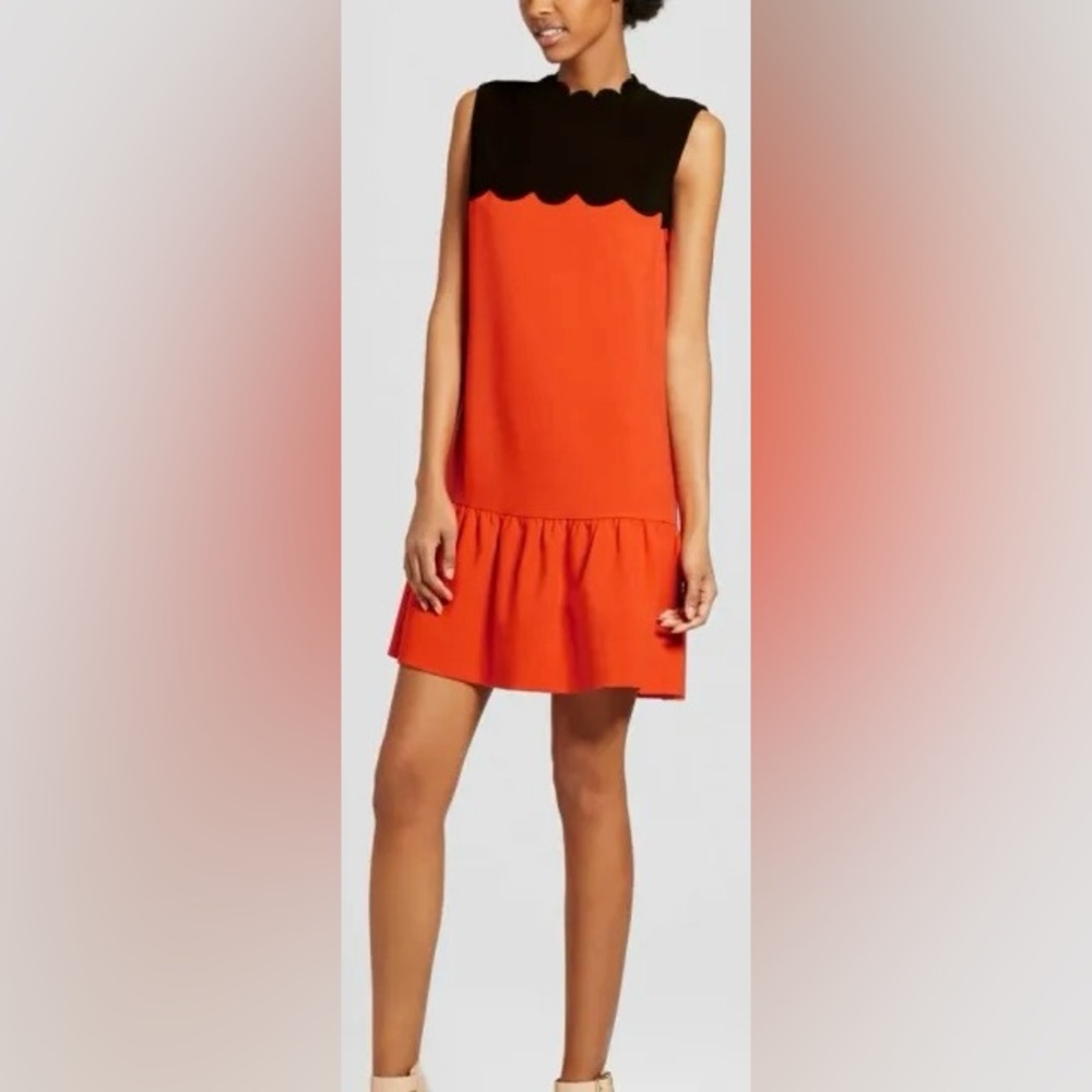 Victoria Beckum Orange And Black Scalloped Ruffle Midi Mini Dress M